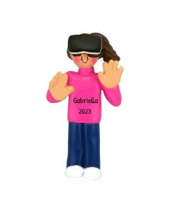 Personalized Virtual Reality Christmas Tree Ornament Female Pink Brunette 