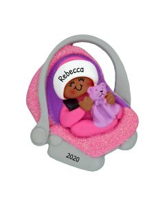 Personalized African American Baby Girl in Carrier Christmas Tree Ornament