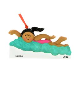 Personalized Learning to Swim African American Girl in Pool Christmas Tree Ornament