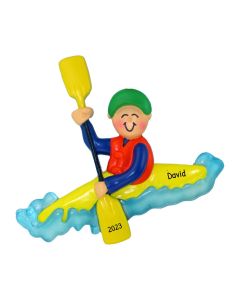 Personalized Kayaking Girl Christmas Tree Ornament Male Neutral Green