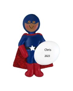 Personalized Super Hero Christmas Tree Ornament Male Blue African American