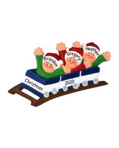 Personalized Roller Coaster Family of 3 Christmas Tree Ornament