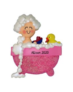 Personalized Baby in Tub Christmas Tree Ornament Pink Female 