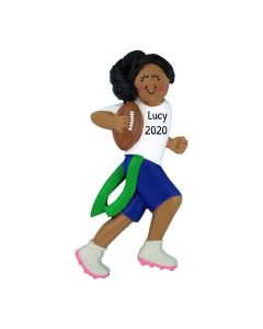 Personalized Flag Football Christmas Tree Ornament Brunette Female African American