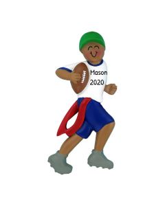 Personalized Flag Football Christmas Tree Ornament Brunette Male African American 