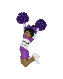 Personalized Cheerleader Christmas Tree Ornament Brunette Purple African American