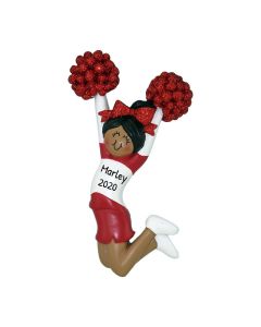 Personalized Cheerleader Christmas Tree Ornament Brunette Red African American