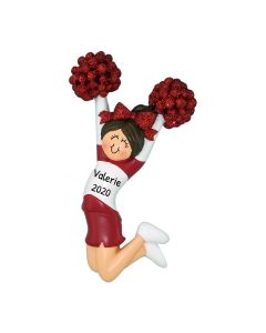 Personalized Cheerleader Christmas Tree Ornament Brunette Red Caucasian