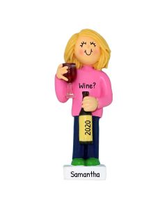 Personalized Wine Lover Blonde Girl Christmas Tree Ornament