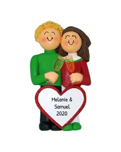 Personalized Anniversary Blonde Brunette Couple Christmas Tree Ornament