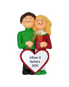 Personalized Anniversary Brunette Blonde Couple Christmas Tree Ornament