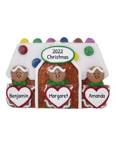 Personalized Gingerbread House Family of 3 Christmas Tree Ornament