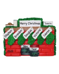 Personalized Fireplace Family of 5 Christmas Tree Ornament