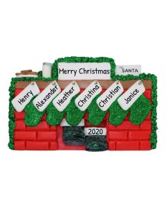 Personalized Fireplace Family of 6 Christmas Tree Ornament