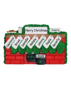 Personalized Fireplace Family of 7 Christmas Tree Ornament