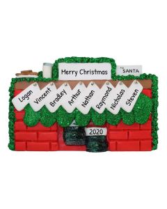 Personalized Fireplace Family of 8 Christmas Tree Ornament