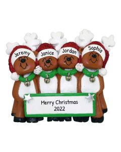 Personalized Reindeer Family of 4 Christmas Tree Ornament