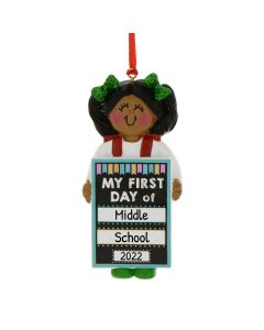 Personalized African American Girl My First Day of School Christmas Tree Ornament