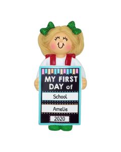 Personalized Blonde Girl My First Day of School Christmas Tree Ornament