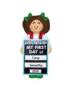 Personalized Brunette Girl My First Day of School Christmas Tree Ornament