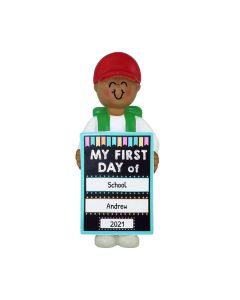 Personalized African American Male My First Day of School Christmas Tree Ornament