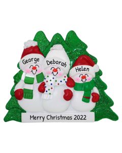 Personalized Snowmen Family of 3 Christmas Tree Ornament