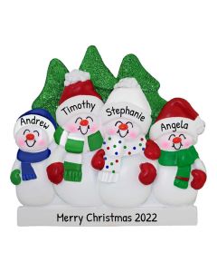 Personalized Snowmen Family of 4 Christmas Tree Ornament