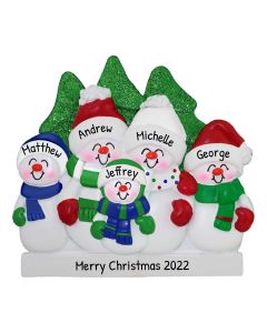 Personalized Snowmen Family of 5 Christmas Tree Ornament