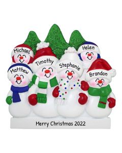 Personalized Snowmen Family of 6 Christmas Tree Ornament