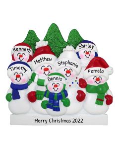Personalized Snowmen Family of 7 Christmas Tree Ornament
