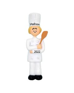 Personalized Female Blonde Chef Christmas Tree Ornament
