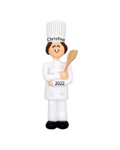 Personalized Female Brunette Chef Christmas Tree Ornament