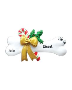Personalized Dog Bone with Holly Ornament