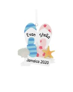 Personalized Flip Flop Family of 2 Christmas Tree Ornament 