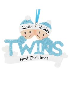 Personalized Twins Christmas Tree Ornament Blue Pink Both Males 