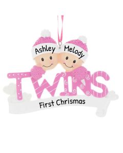 Personalized Twins Christmas Tree Ornament Blue Pink Both Female 