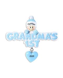 Personalized Grandma’s 1st Christmas Tree Ornament Male Blue 