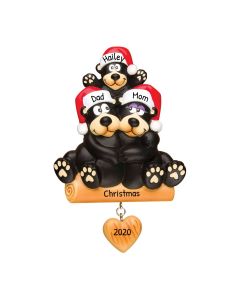Personalized Black Bear Family of 3 Christmas Tree Ornament 