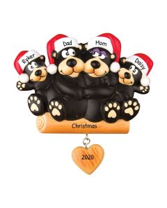 Personalized Black Bear Family of 4 Christmas Tree Ornament