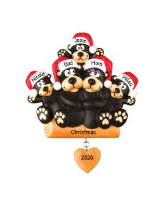 Personalized Black Bear Family of 5 Christmas Tree Ornament 