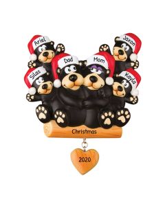 Personalized Black Bear Family of 6 Christmas Tree Ornament