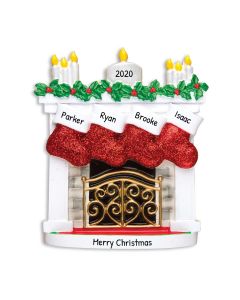 Personalized Mantle Family of 4 Christmas Tree Ornament 