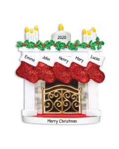 Personalized Mantle Family of 5 Christmas Tree Ornament 