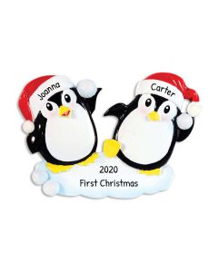 Personalized Penguin Snowball Couple Ornament 