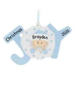 Personalized Joy Baby Christmas Tree Ornament Male Blue 
