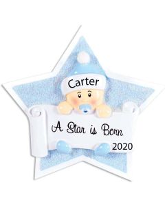 Personalized A Star is Born Baby Christmas Tree Ornament Male Blue