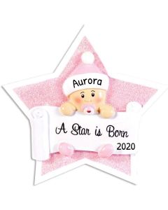 Personalized A Star is Born Baby Christmas Tree Ornament Female Pink 