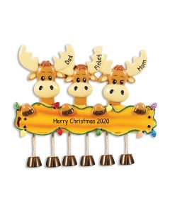 Personalized Moose Family of 3 Christmas Tree Ornament 