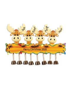 Personalized Moose Family of 4 Christmas Tree Ornament 