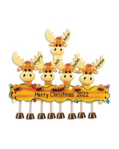 Personalized Moose Family of 5 Christmas Tree Ornament 